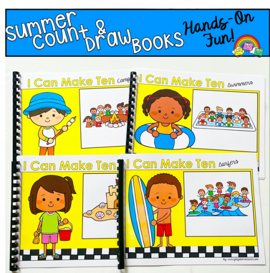 \"I Can Make Ten\" Summer Themed Count And Draw Books
