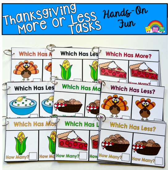 Thanksgiving Themed More Or Less Task Cards