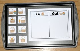 In and Out of the Easter Basket Cookie Sheet Activity