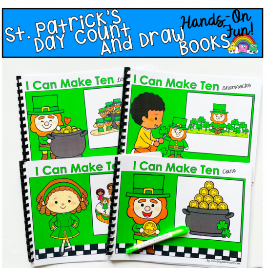 \"I Can Make Ten\" St. Patrick\'s Day Count And Draw Books Bundle