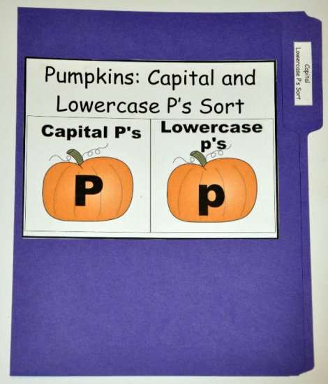 Pumpkins: Capital and Lowercase P\'s Sort File Folder Game