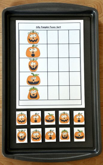 Silly Pumpkin Faces Sort Cookie Sheet Activity