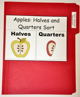 Apples: Halves and Quarters Sort File Folder Game