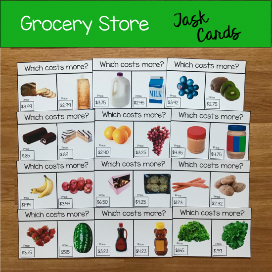 Grocery Store Task Cards (w/Real Photos): \"Which Costs More?\"