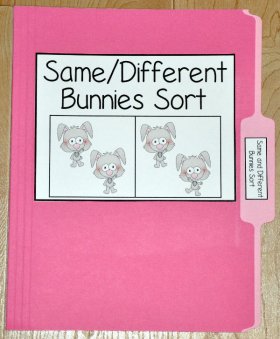 Same and Different Bunnies Sort File Folder Game