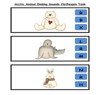 Arctic Animals Ending Sounds Clothespin Task