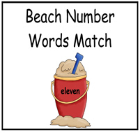 Beach Number Words Match File Folder Game