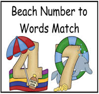 Beach Number Words Match File Folder Game