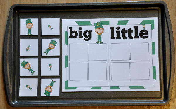 Big and Little Leprechaun Sort Cookie Sheet Activity