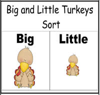 Big and Little Turkeys Sort File Folder Game