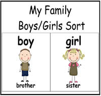My Family: Boy/Girl Sort File Folder Game