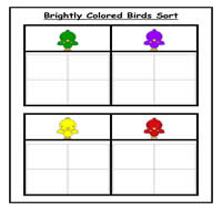 Brightly Colored Birds Four Column Sorting Task
