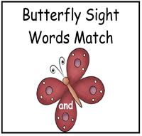 Butterfly Sight Words File Folder Game