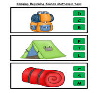 Camping Beginning Sounds Clothespin Task