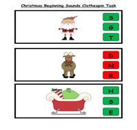 Christmas Beginning Sounds Clothespin Task