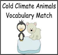 Cold Climate Animals Vocabulary Match File Folder Game