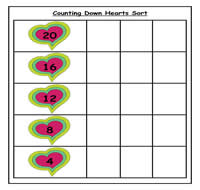 Counting Down Hearts Sort Cookie Sheet Activity