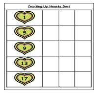 Counting Up Heart Sort Cookie Sheet Activity