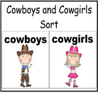 Cowboy and Cowgirl Sort File Folder Game