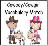 Cowboy Vocabulary Match File Folder Game
