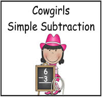 Cowgirls Simple Subtraction File Folder Game