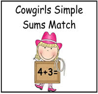 Cowgirls Simple Sums Match File Folder Game
