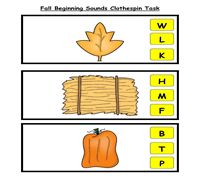 Fall Beginning Sounds Clothespin Task