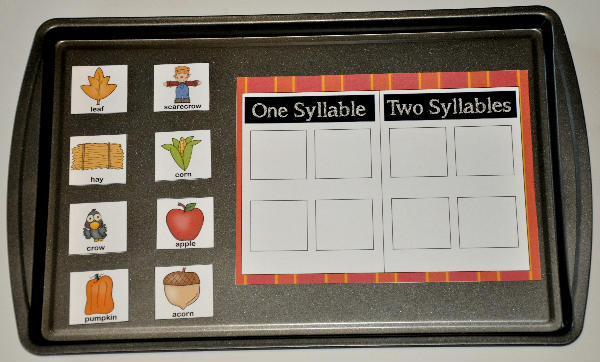 Fall Words Syllable Sort Cookie Sheet Activity