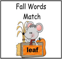 Fall Words Match File Folder Game