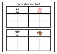 Four Column Farm Animals Sorting Task