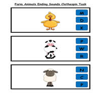 Farm Animals Ending Sounds Clothespin Task