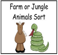 Farm or Jungle Animals Sort File Folder Game