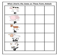 Farm Animals Beginning Sounds File Folder Game