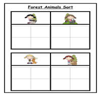 Four Column Forest Animal Sorting Task