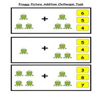 Froggy Picture Addition Clothespin Task