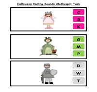 Halloween Ending Sounds Clothespin Task