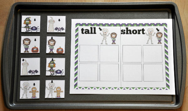 Halloween Tall and Short Sort Cookie Sheet Activity