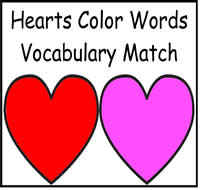 Heart Colors Vocabulary Match File Folder Game