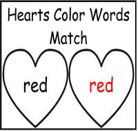 Hearts Color Words Match File Folder Game