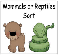 Mammals or Reptiles Sort File Folder Game