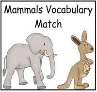 Mammals Vocabulary Match File Folder Game