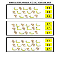 Monkeys and Bananas Clothespin Task: Numbers 10-20