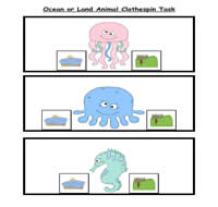 Ocean or Land Animal Clothespin Task