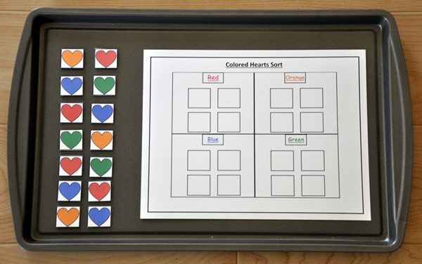 Four Colors Heart Sort Cookie Sheet Activity