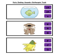 Pets Ending Sounds Clothespin Task