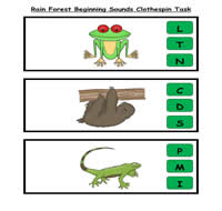 Rain Forest Animals Beginning Sounds Clothespin Task