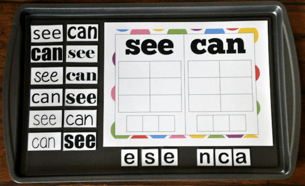 \"See/Can\"--Sort It! Spell It! Cookie Sheet Activity