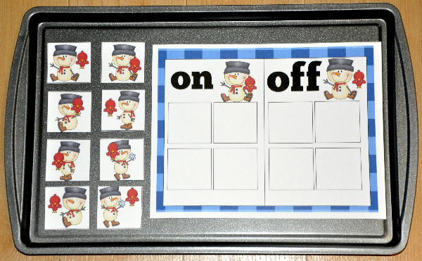 On and Off the Snowman Sort Cookie Sheet Activity