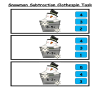 Snowman Subtraction Clothespin Task