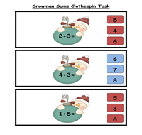 Snowman Sums Clothespin Task